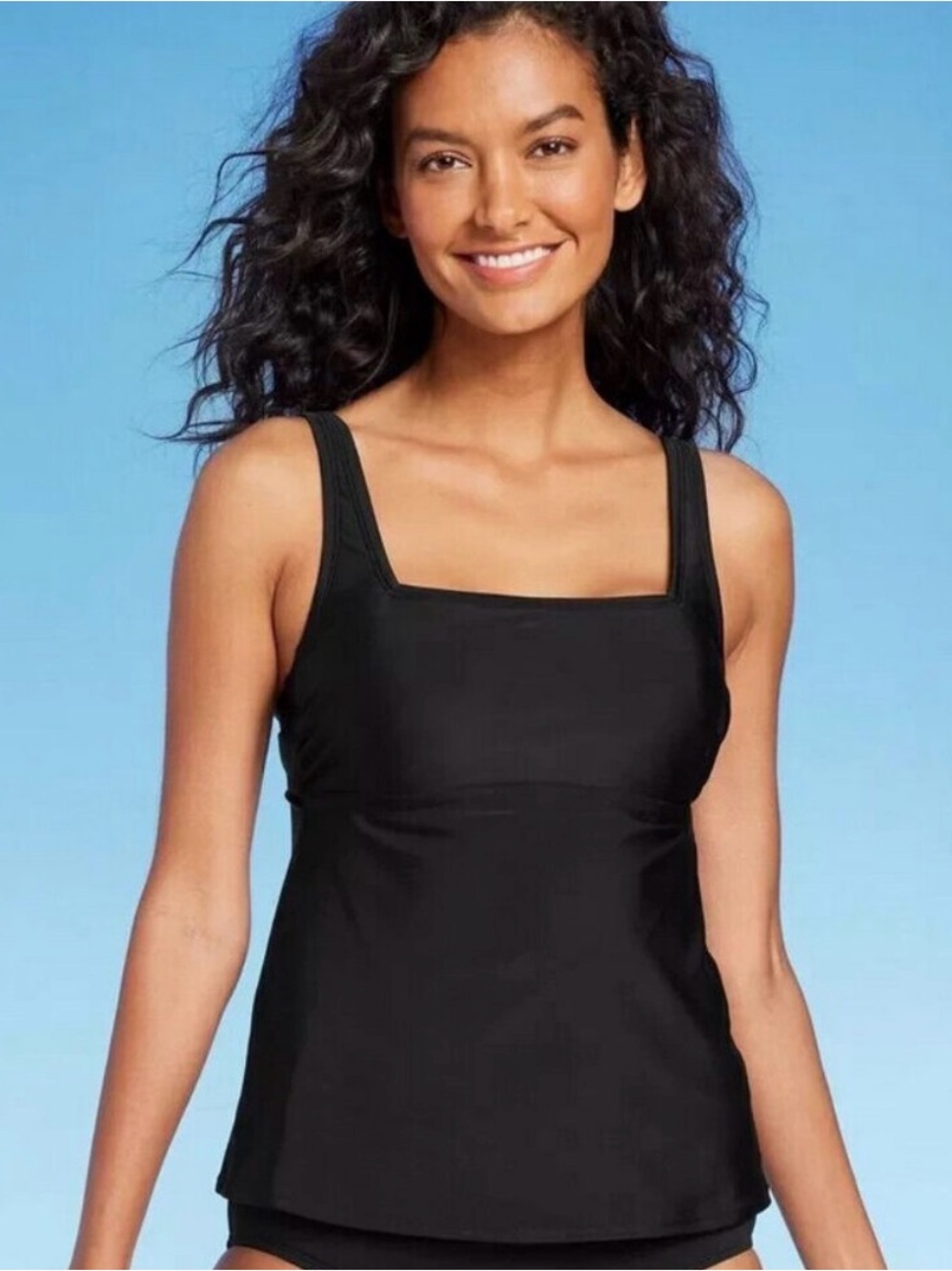 Kona Sol Hidden Underwire Square Neck Tankini Top Black - Kona Sol Black L